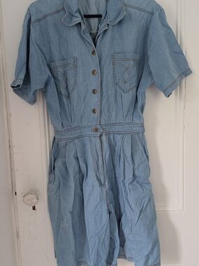 Vintage Light Blue Denim Button-Front Romper Dress